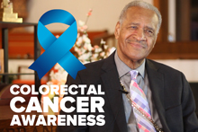Bishop Jones with colorectal cancer awareness ribbon